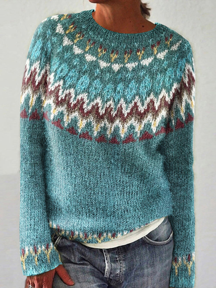 Fair Isle Sweater | Womens Crew Neck Knit | Long Sleeve Winter Pullover | Casual Warmwear | Nova Muse