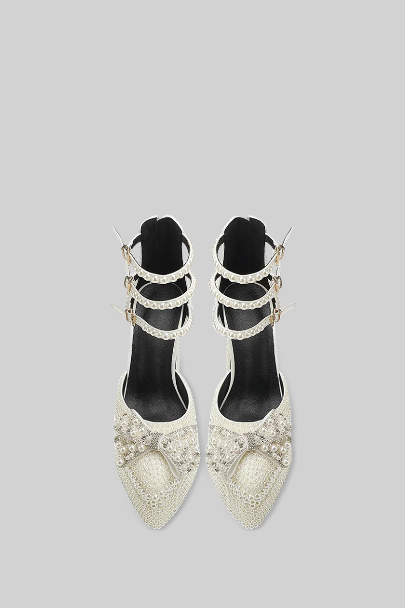 Women’s Pearl Platform Pumps | White Chunky Heel Elegant Dress Shoes | Nova Muse