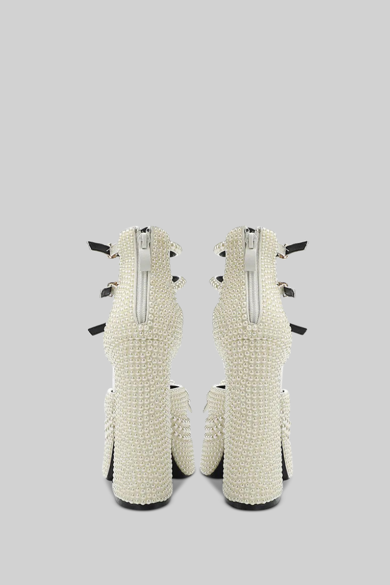 Women’s Pearl Platform Pumps | White Chunky Heel Elegant Dress Shoes | Nova Muse