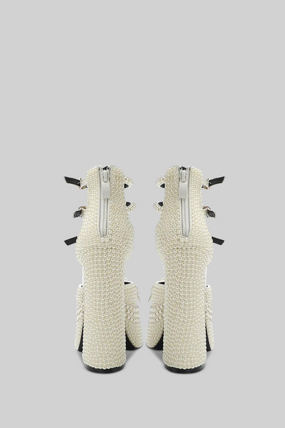 Women’s Pearl Platform Pumps | White Chunky Heel Elegant Dress Shoes | Nova Muse