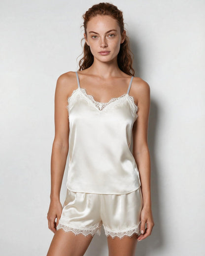 Satin Lace Trim Pyjama Set | Women | Cami & Shorts | Adjustable Straps | Nova Muse