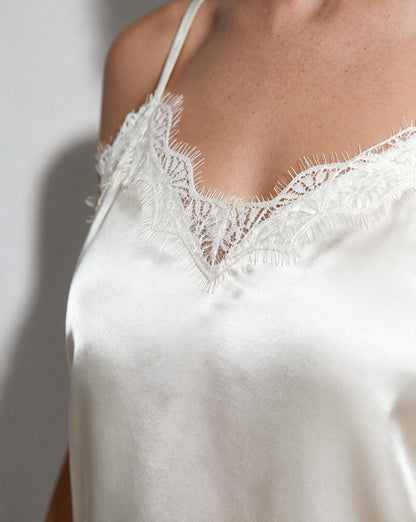 Satin Lace Trim Pyjama Set | Women | Cami & Shorts | Adjustable Straps | Nova Muse