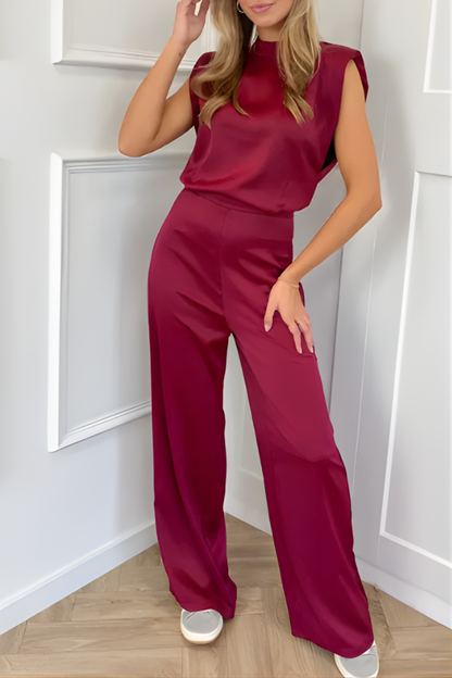 Women's Satin Jumpsuit | Padded Shoulders | Elegant Formal Style | Nova Muse
