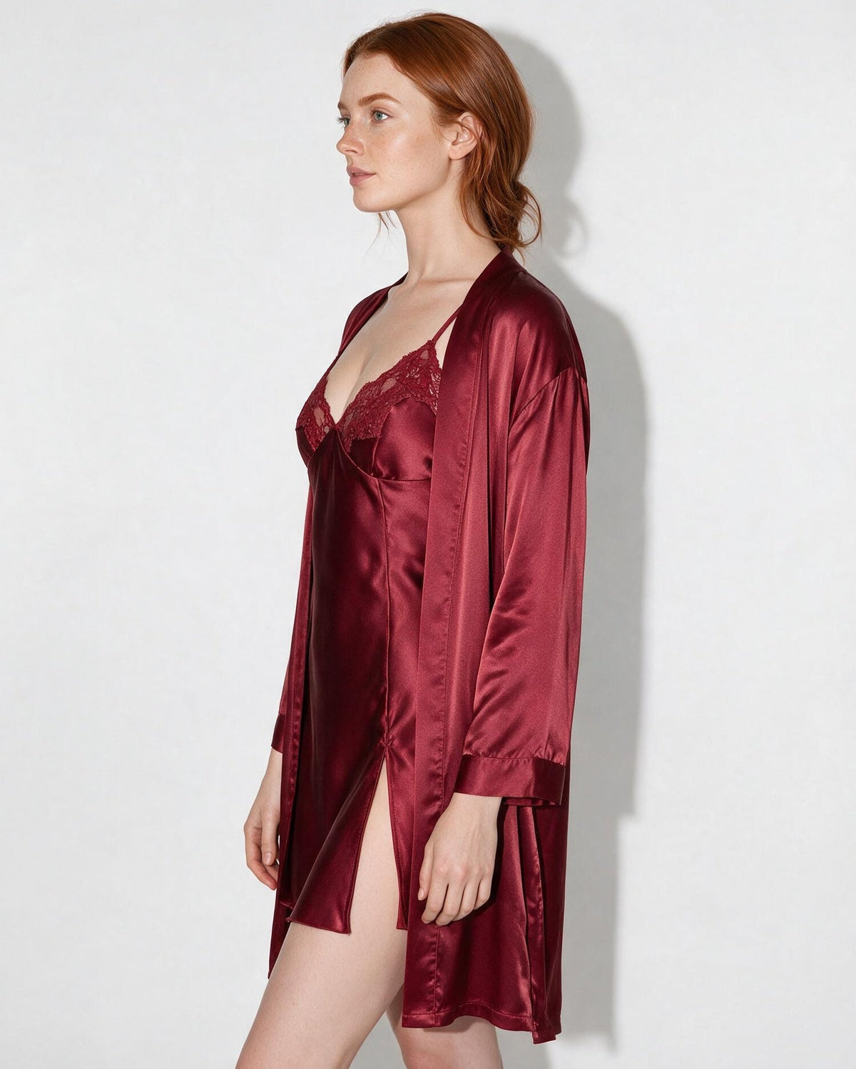 Satin Lace Trim Chemise | Side Slit Nightdress | Elegant Lingerie | Nova Muse
