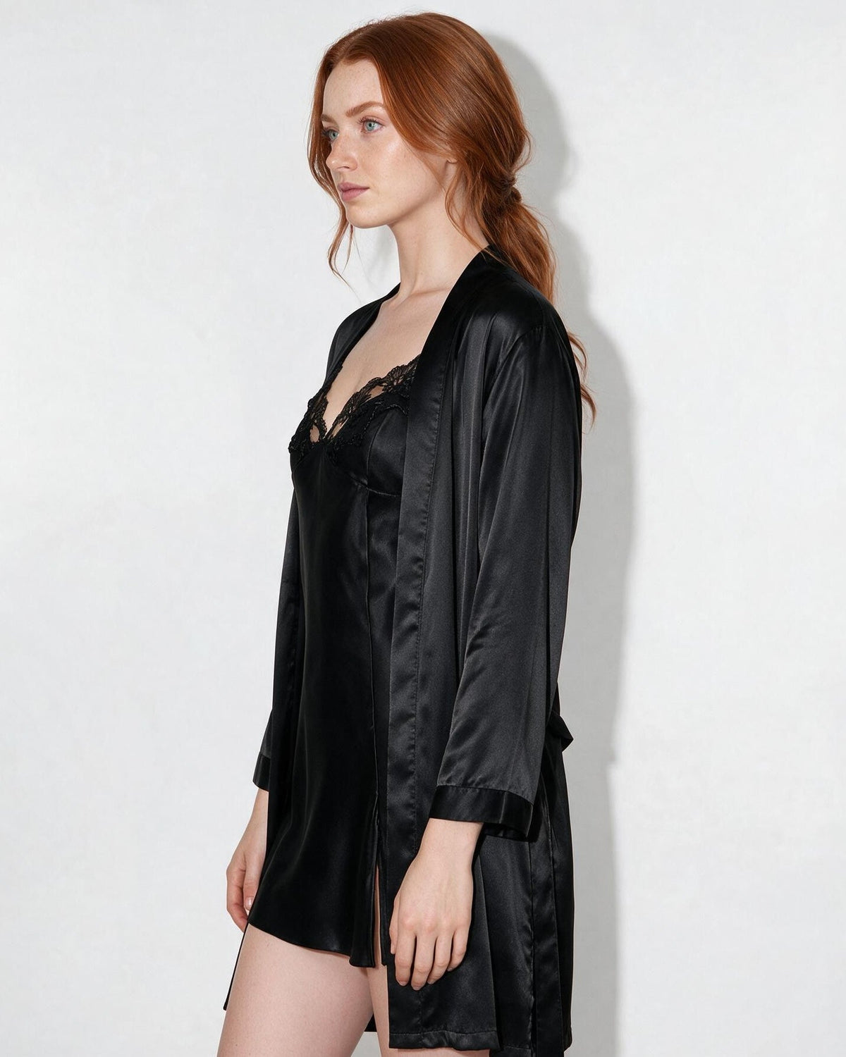 Satin Lace Trim Chemise | Side Slit Nightdress | Elegant Lingerie | Nova Muse