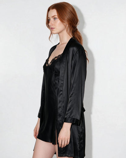 Satin Lace Trim Chemise | Side Slit Nightdress | Elegant Lingerie | Nova Muse
