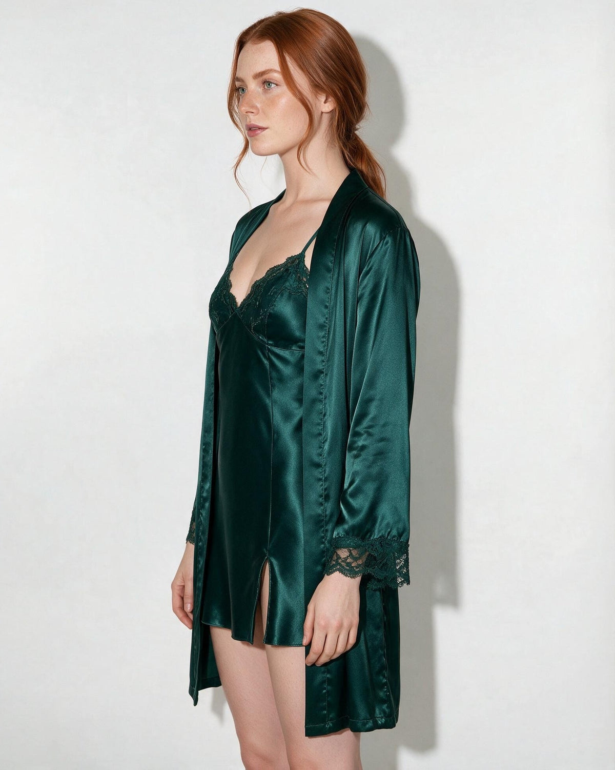 Satin Lace Trim Chemise | Side Slit Nightdress | Elegant Lingerie | Nova Muse