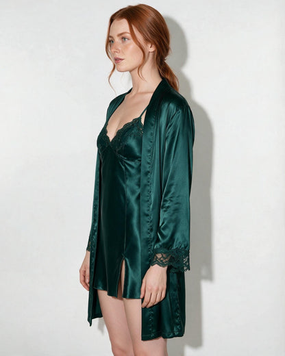 Satin Lace Trim Chemise | Side Slit Nightdress | Elegant Lingerie | Nova Muse