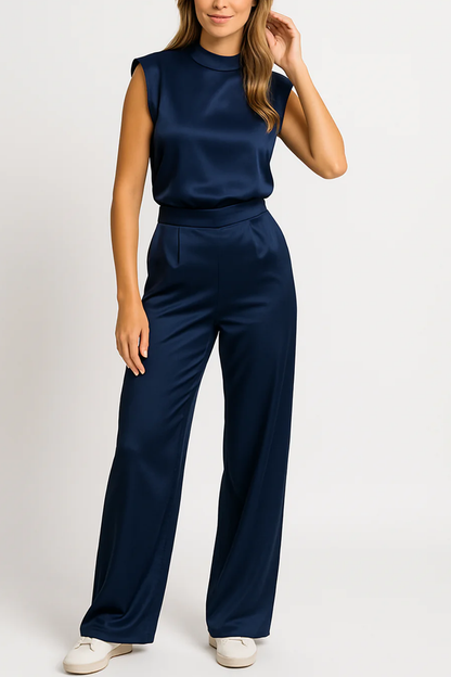 Women's Satin Jumpsuit | Padded Shoulders | Elegant Formal Style | Nova Muse