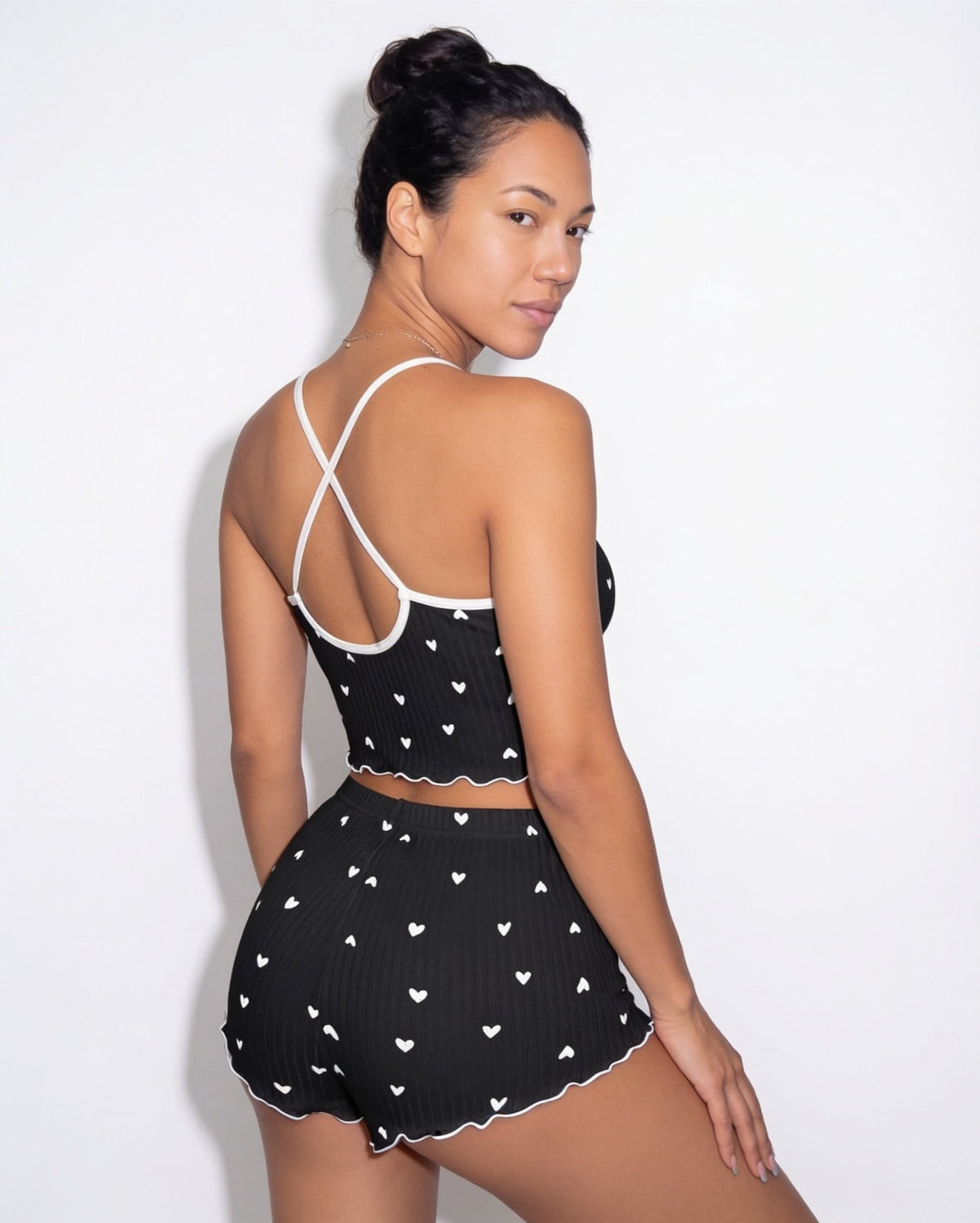 Heart Print Pyjama Set | Women | Bow Tie Detail | Cami & Shorts Sleepwear | Nova Muse