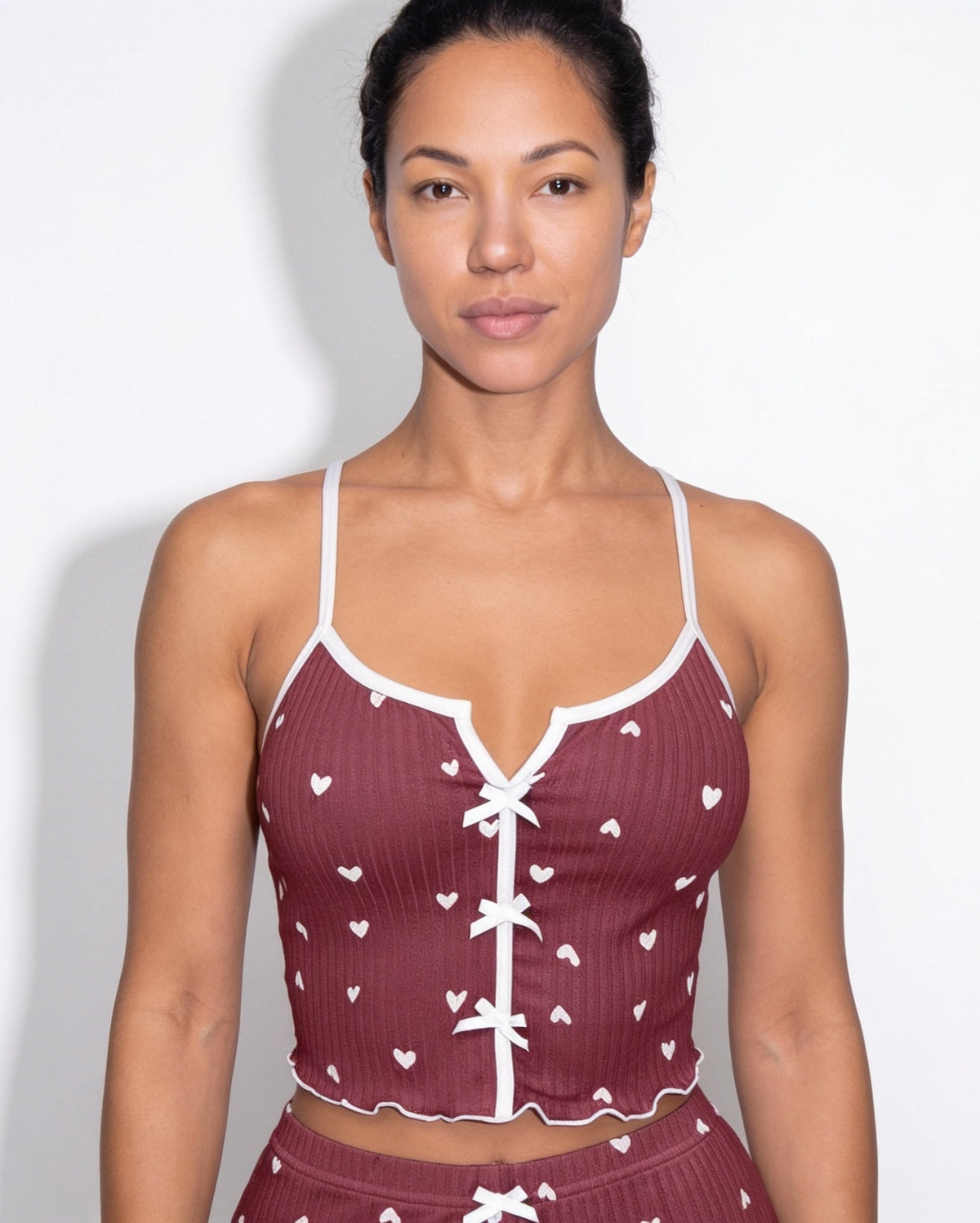 Heart Print Pyjama Set | Women | Bow Tie Detail | Cami & Shorts Sleepwear | Nova Muse