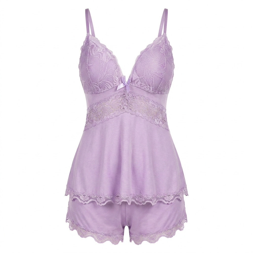 Lace Trim Cami Pyjama Set | Women | Soft Satin | Adjustable Straps | Sleepwear | Nova Muse