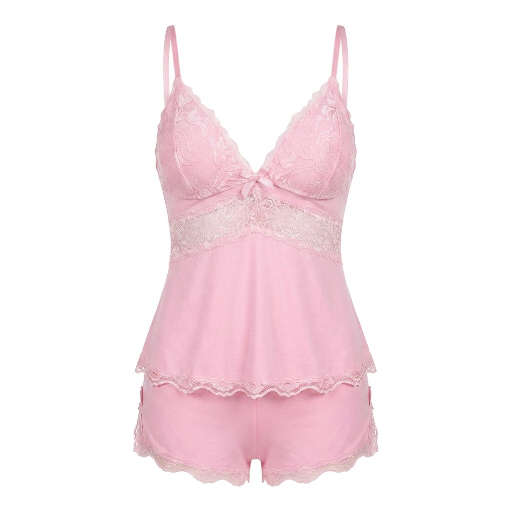 Lace Trim Cami Pyjama Set | Women | Soft Satin | Adjustable Straps | Sleepwear | Nova Muse