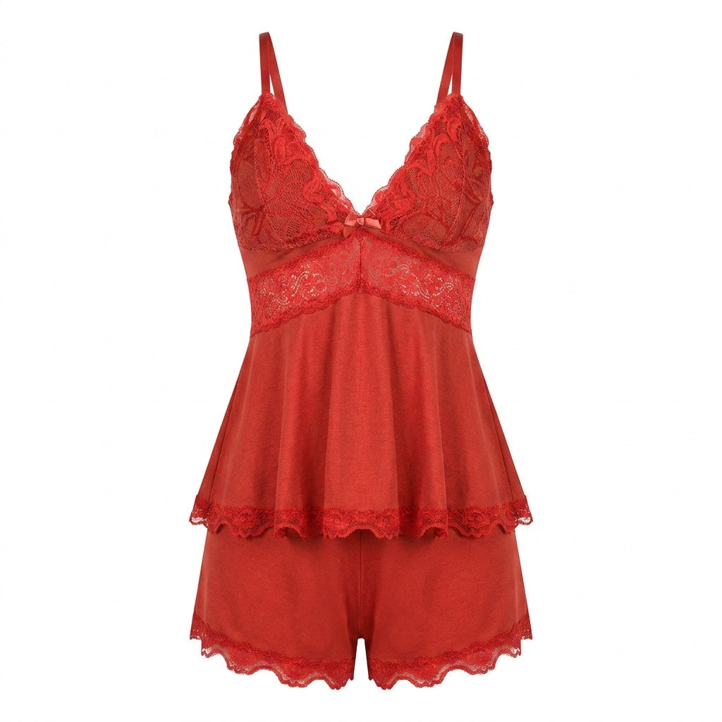 Lace Trim Cami Pyjama Set | Women | Soft Satin | Adjustable Straps | Sleepwear | Nova Muse