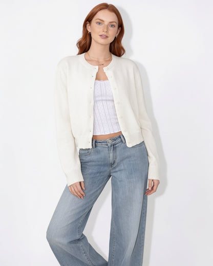 Cropped Knit Cardigan | Women | Button Front | Long Sleeve | Casual Layering | Nova Muse