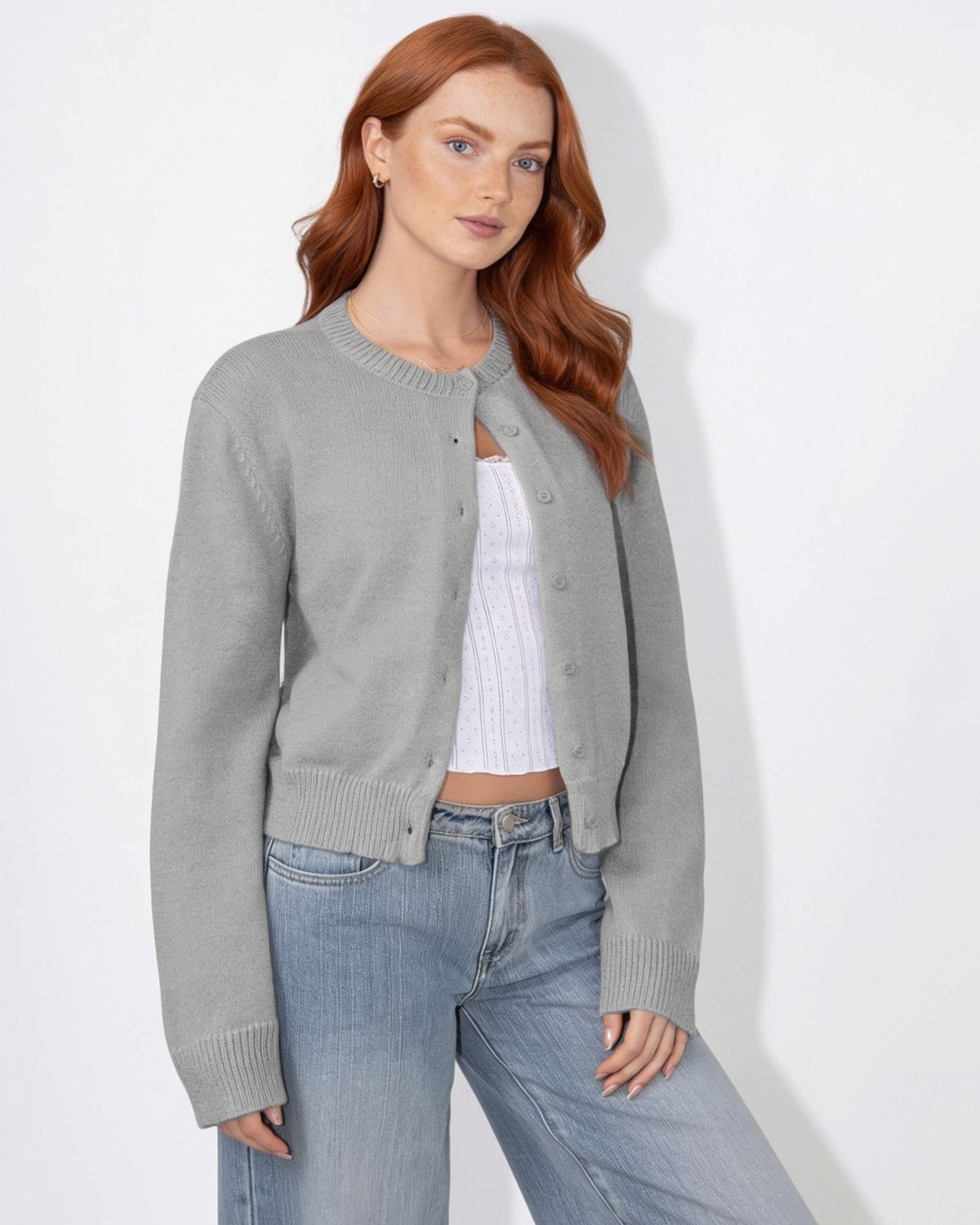Cropped Knit Cardigan | Women | Button Front | Long Sleeve | Casual Layering | Nova Muse
