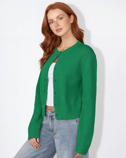 Cropped Knit Cardigan | Women | Button Front | Long Sleeve | Casual Layering | Nova Muse