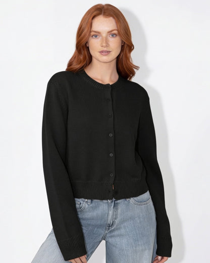 Cropped Knit Cardigan | Women | Button Front | Long Sleeve | Casual Layering | Nova Muse