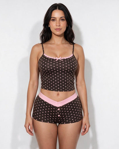 Polka Dot Shortie Pyjama Set | Women | Cami & Shorts | Lounge Sleepwear | Nova Muse