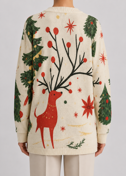 Reindeer Knit Cardigan | Women | Acrylic Blend | Christmas Sweater | Button Front | Nova Muse