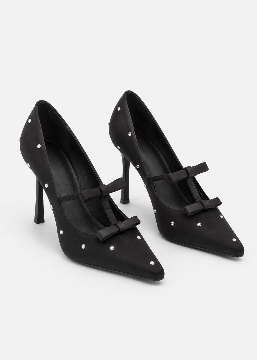 Women's Pointed Toe Pumps | Crystal Stud Bow Black Elegant Dress Heels | Nova Muse