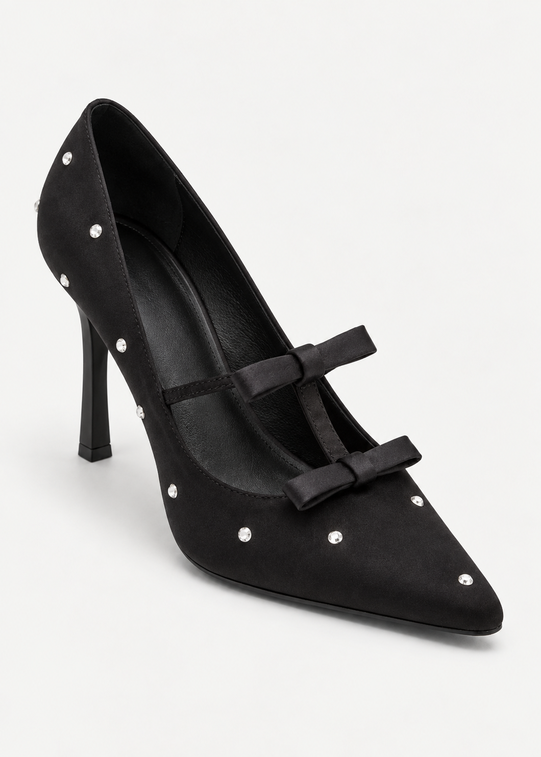 Women's Pointed Toe Pumps | Crystal Stud Bow Black Elegant Dress Heels | Nova Muse