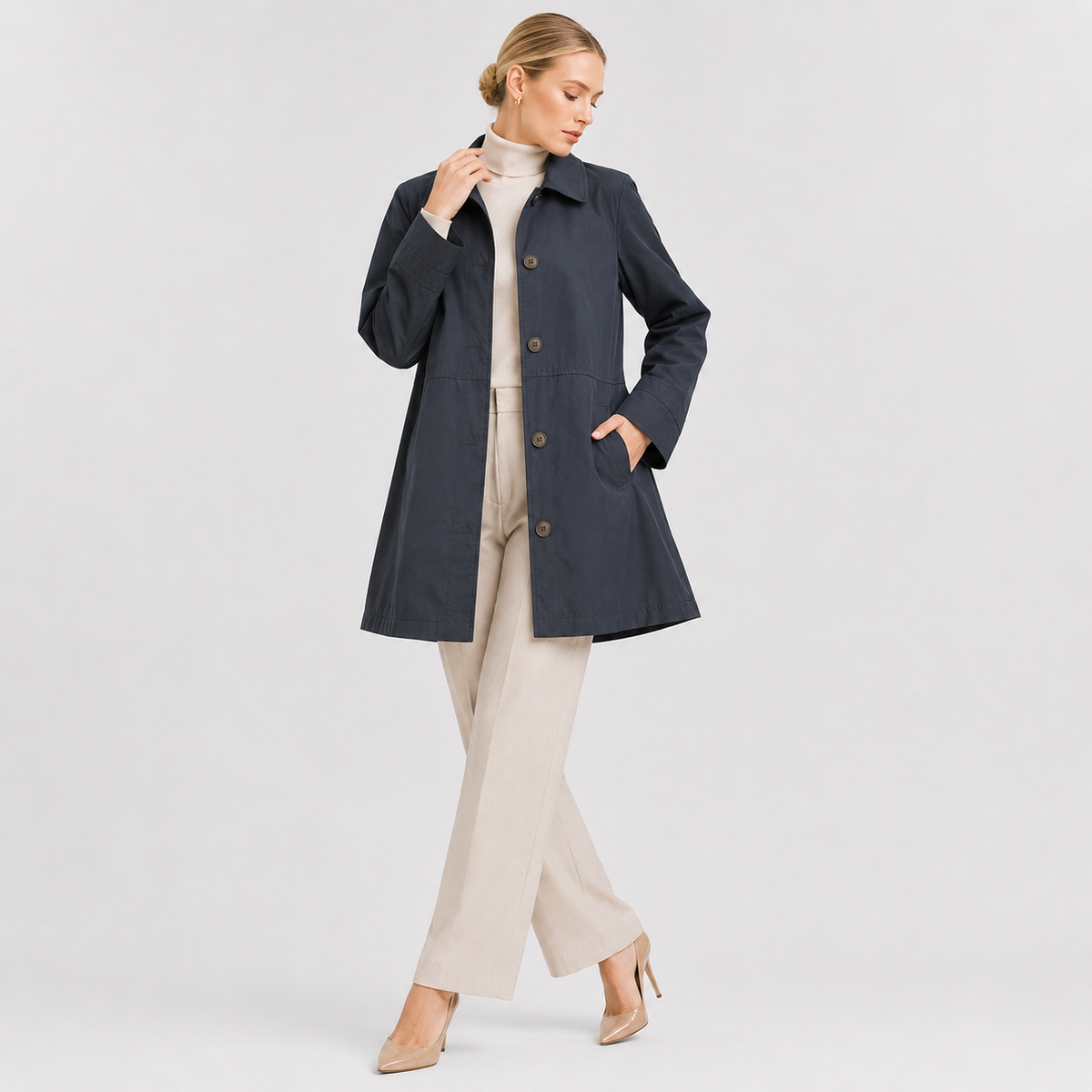 Long Trench Coat | Women | Lightweight Fabric Blend | Single Button Longline Outerwear | Nova Muse
