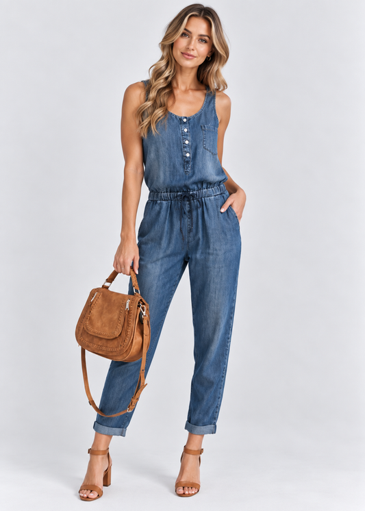 Women's Denim Jumpsuit | Soft Tencel Fabric | Casual Relaxed Fit | Nova Muse