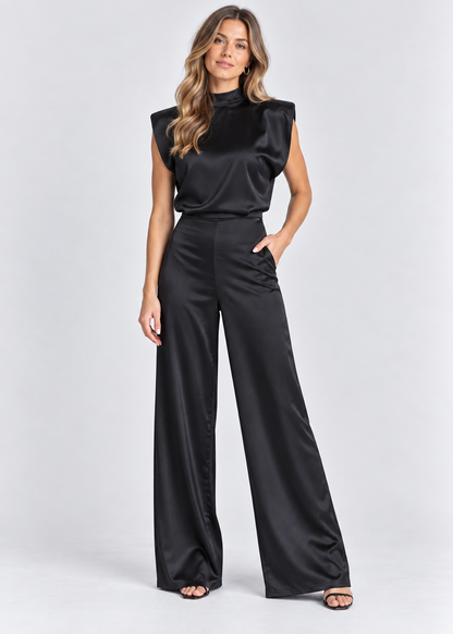 Women's Satin Jumpsuit | Padded Shoulders | Elegant Formal Style | Nova Muse