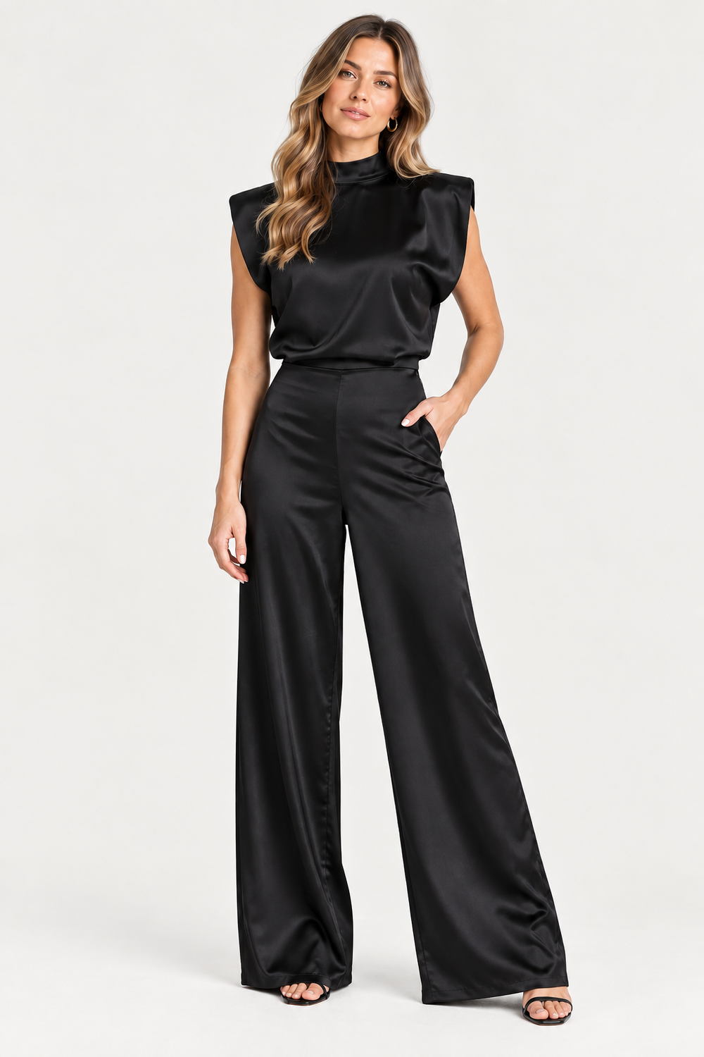 Women's Satin Jumpsuit | Padded Shoulders | Elegant Formal Style | Nova Muse