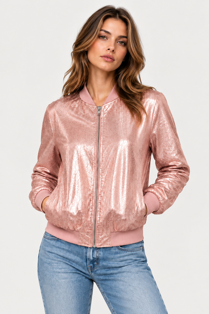 Shiny Bomber Jacket | Women | Zip Front | Lightweight Outerwear | Nova Muse
