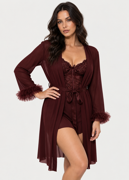 Lace Chemise & Robe Set | Women | Sheer Lingerie | Elegant Nightwear Set | Nova Muse