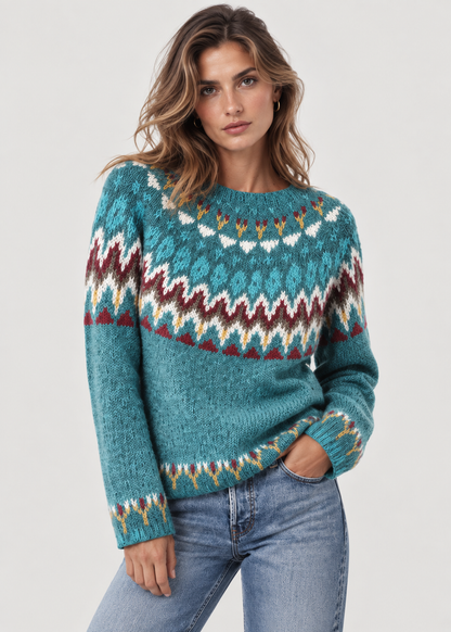 Fair Isle Sweater | Womens Crew Neck Knit | Long Sleeve Winter Pullover | Casual Warmwear | Nova Muse