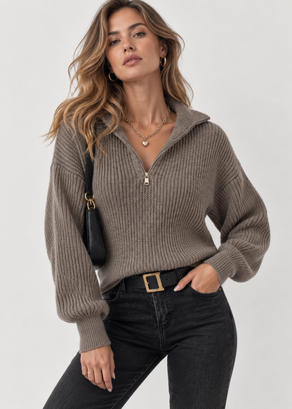 Half Zip Sweater | Womens Ribbed Knit | Collared Long Sleeve Pullover | Casual Winterwear | Nova Muse