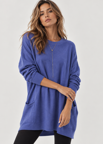Oversized Tunic Sweater | Womens Crew Neck Knit | Patch Pockets | Relaxed Winter Style | Nova Muse