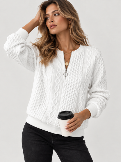 Cable Knit Sweater | Womens Half Zip Pullover | Long Sleeve Warm Winter Knitwear | Nova Muse