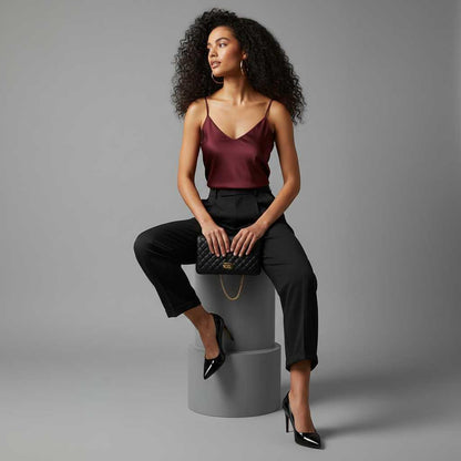 Elegant High Waist Women's Trousers | Office Wear