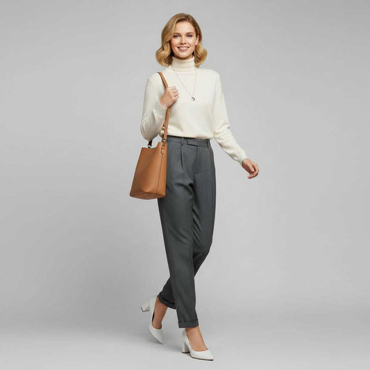 Elegant High Waist Women's Trousers | Office Wear