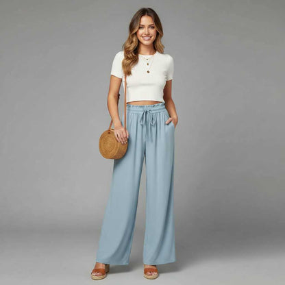 Elegant Linen Wide Leg Trousers for Women | Comfortable Fit
