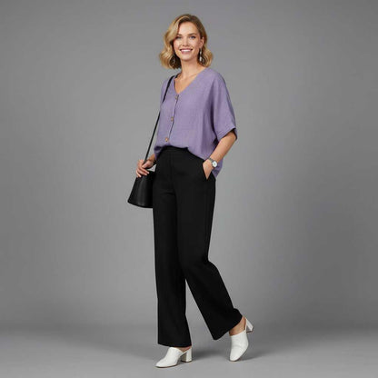Elegant V-Neck Blouse | Women's Long Sleeve Tops