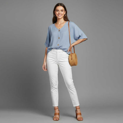 Elegant V-Neck Blouse | Women's Long Sleeve Tops