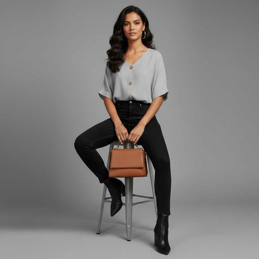 Elegant V-Neck Blouse | Women's Long Sleeve Tops