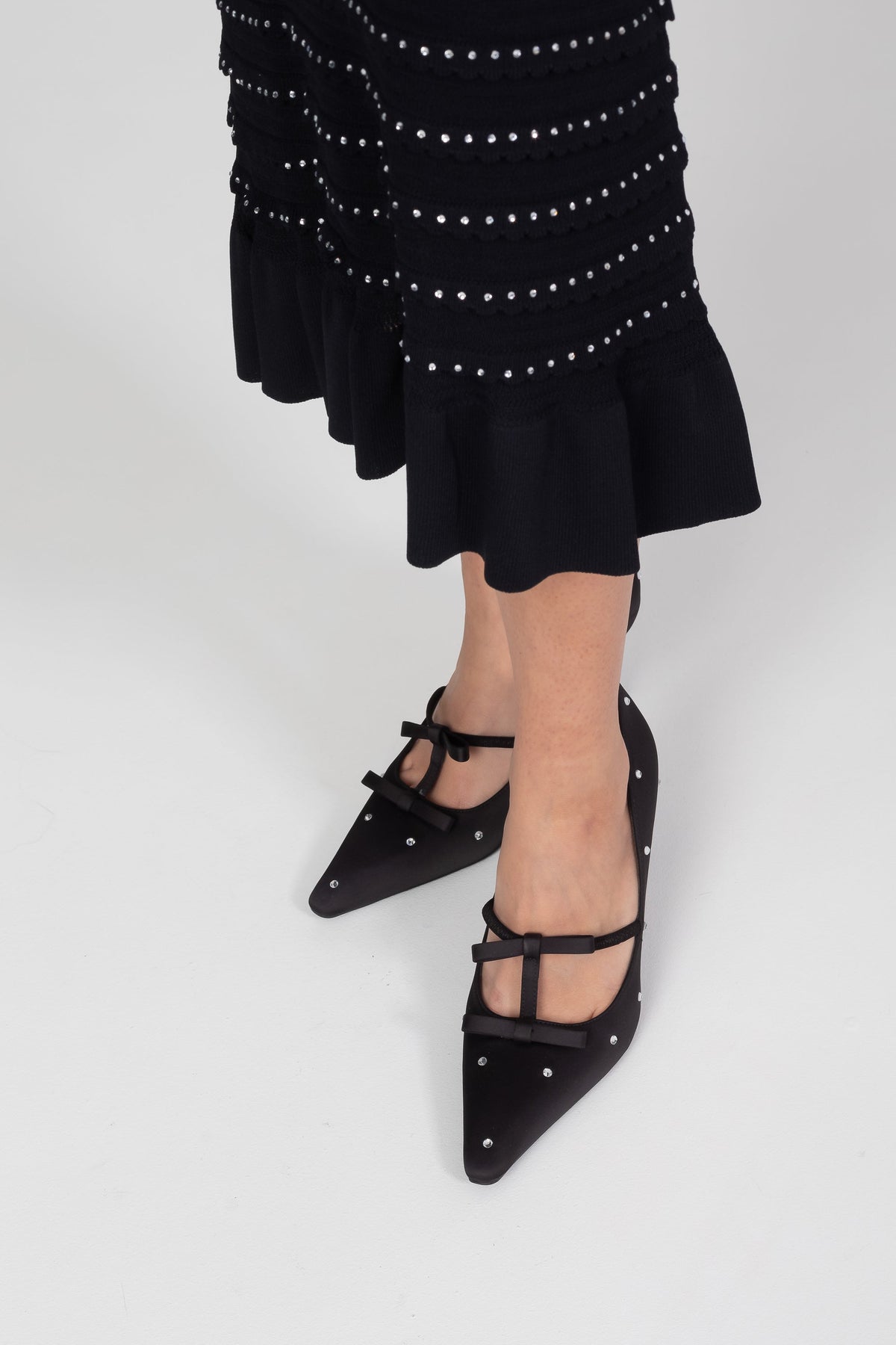 Women's Pointed Toe Pumps | Crystal Stud Bow Black Elegant Dress Heels | Nova Muse