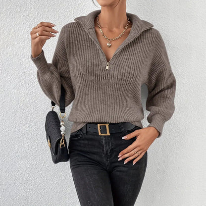 Half Zip Sweater | Womens Ribbed Knit | Collared Long Sleeve Pullover | Casual Winterwear | Nova Muse