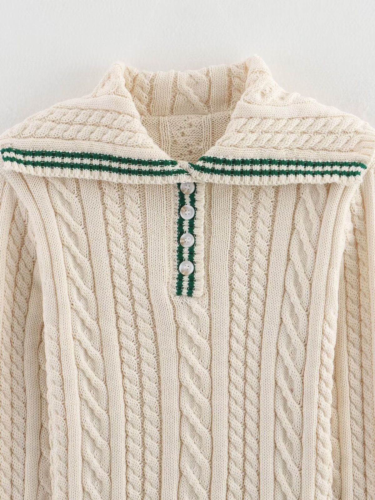 Cable Knit Sweater | Womens Shawl Collar Knit | Stripe Trim Long Sleeve Winterwear | Nova Muse