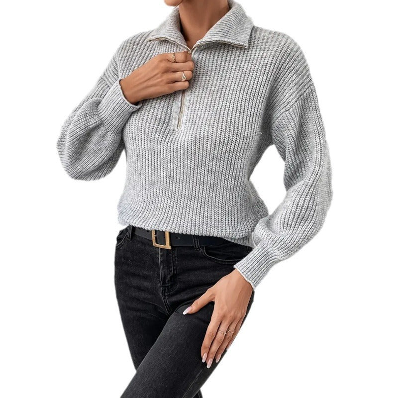 Half Zip Sweater | Womens Ribbed Knit | Collared Long Sleeve Pullover | Casual Winterwear | Nova Muse