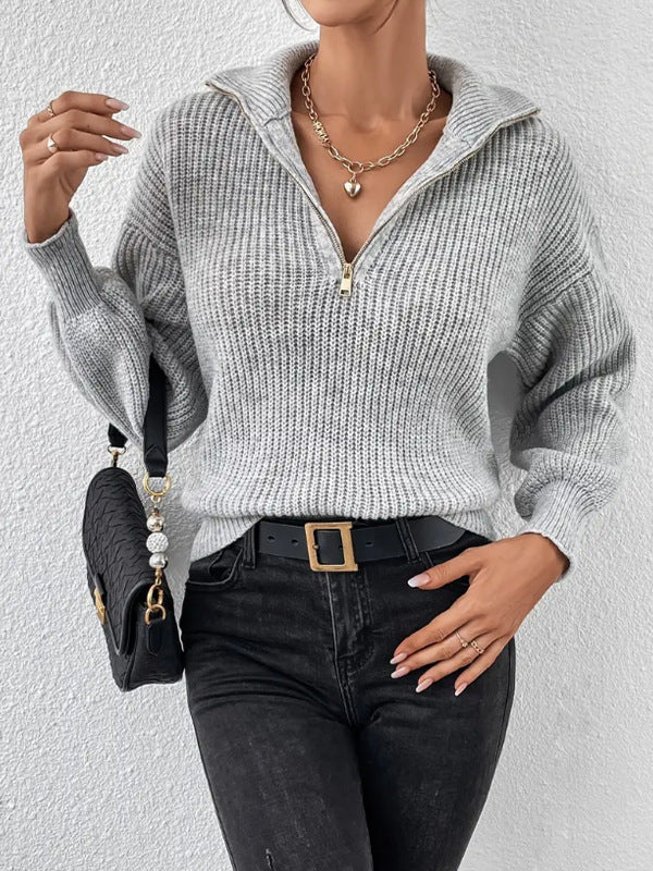 Half Zip Sweater | Womens Ribbed Knit | Collared Long Sleeve Pullover | Casual Winterwear | Nova Muse