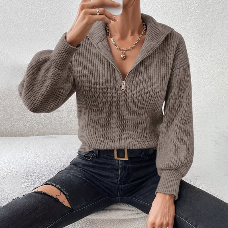 Half Zip Sweater | Womens Ribbed Knit | Collared Long Sleeve Pullover | Casual Winterwear | Nova Muse