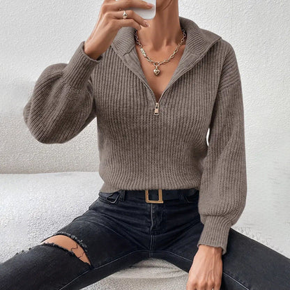 Half Zip Sweater | Womens Ribbed Knit | Collared Long Sleeve Pullover | Casual Winterwear | Nova Muse