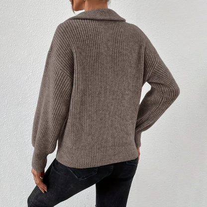 Half Zip Sweater | Womens Ribbed Knit | Collared Long Sleeve Pullover | Casual Winterwear | Nova Muse